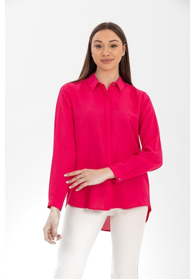 Pera Moda Basic Önü Kısa Arkası Uzun Küçük Ve Büyük Bedenli Jessica Gömlek Fuşya