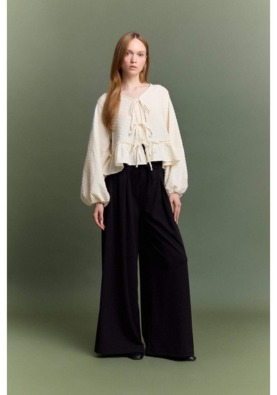 Defacto Wide Leg Krep Pantolon G1467ax25aubk81 Siyah