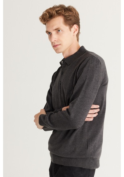 AC&Co / Altınyıldız Classics Erkek Antrasıt Melanj Standart Fit Normal Kesim Polo Yaka Pamuklu Triko Kazak Antrasit Melanj AC&Co / Altınyıldız Classics Erkek Antrasıt Melanj Standart Fit Normal Kesim Polo Yaka Pamuklu Triko Kazak Antrasit Melanj