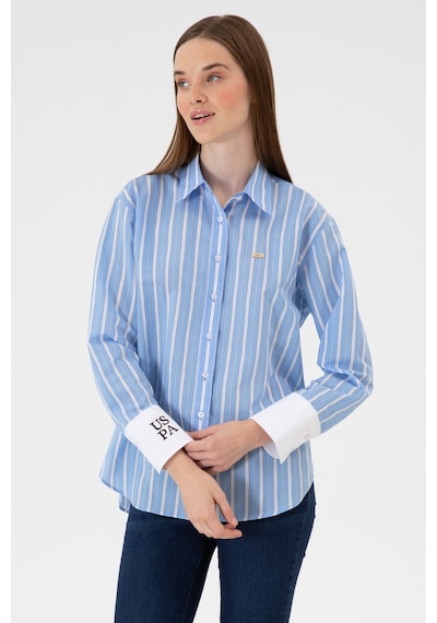 U.S. Polo Assn. Kadın Açık Mavi Çizgili Uzun Kollu Gömlek 50316416-VR003