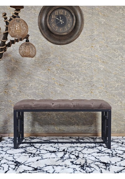 Zafir Siyah Boyalı İçi Kareli Diktörtgen 100 Cm X 40 Cm Oturak Puf - Bench - Makyaj Oturağı - Oturak Kahverengi