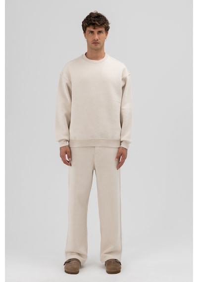 Vamos Basic Bisiklet Yaka Oversize Sweatshirt Taş