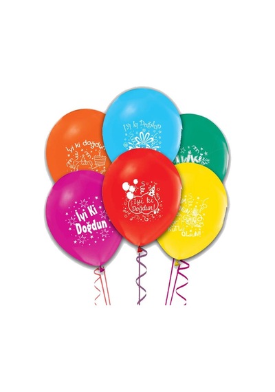 Balon İyiki Doğdun Desenli Balon - 10 Adet Çok Renkli