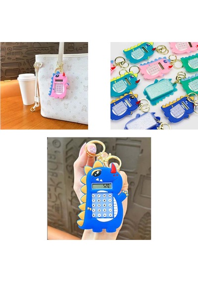Mini 8 Haneli Hesap Makineli Labirent Oyunlu Dinazor Anahtarlık 1 Adet Ebat: 9,3 Cm X 5,9 Cm Lacivert