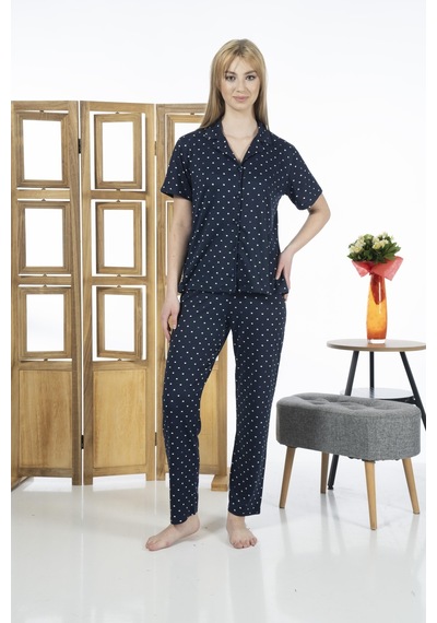 Estiva 24151 Kadın Kısa Kol Boydan Düğmeli Gömlek Pijama Takımı 001