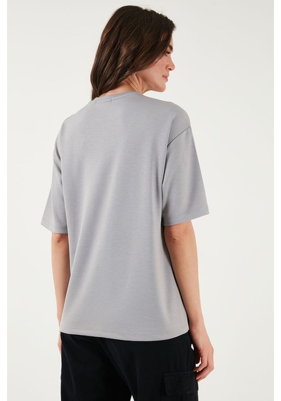 Lela Streç Oversize Fit Bisiklet Yaka Bayan T Shirt 5865911 Gri