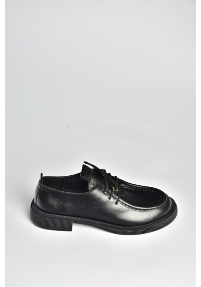 Fox Shoes V944085603 Siyah Hakiki Deri Bağcıklı Günlük Kadın Ayakkabı Siyah