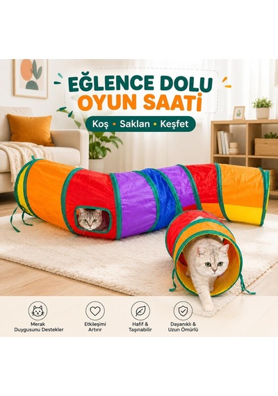 Tr Kedi Oyun Tüneli Katlanabilir Kıvrımlı Model, Kedi Oyuncağı Tünel Ev, Renkli Kedi Köpek Oyun Alanı, Geniş G
