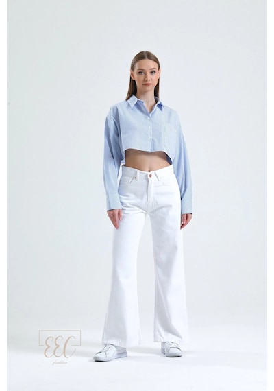 Woddi Salaş Beyaz Pantolon Jeans Likralı Esnek