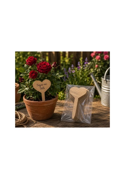 Arliadesign Kişiye Özel Ahşap Bitki Etiketi 10'lu Set / Kalp Şekilli 3 Mm Ham Mdf Saksı Mini Bahçe Etiketi