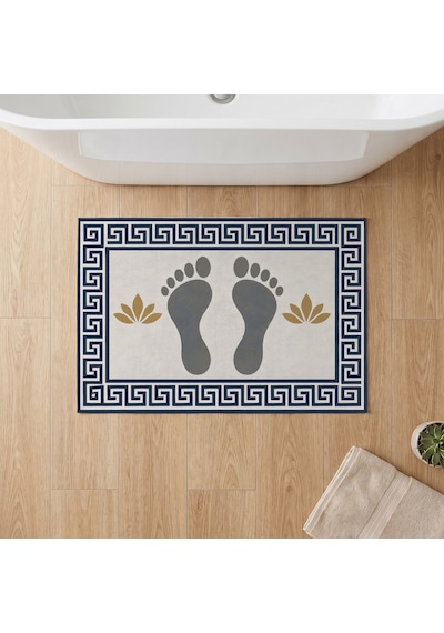 Kartela Halı Ayak İzi Desenli Banyo Paspası Lacivert Kaymaz Taban Makinede Yıkanabilir 60x90 Cm