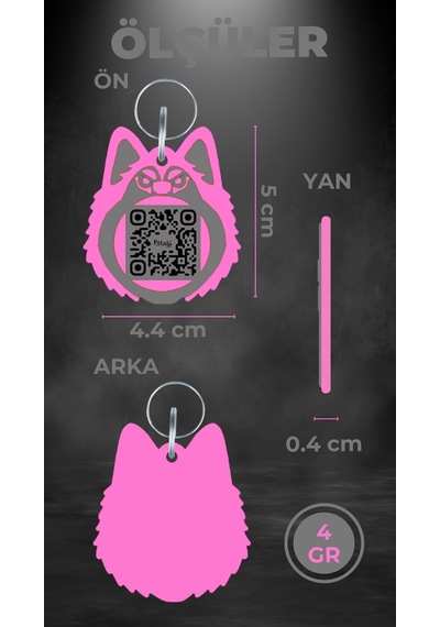 Petjoo 25.Asena Pembe-Gri Qr'lı Köpek Künyesi