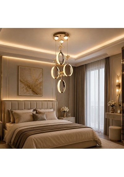 Tt805-3+1-sr Tt Aydınlatma Akrilik Küpe 4 Lü Ledli Sarı Kaplama 3 Renk Modüllü Ledli Avize Gold