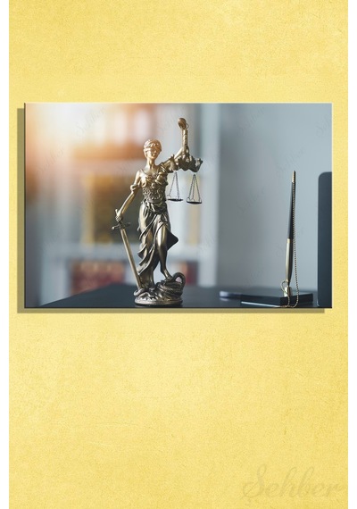 Hukukun Evrensel Simgesi Bronz Adalet Tanrıçası Themis Heykeli Yatay Kanvas Tablo 4071 Çok Renkli