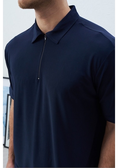 Baselco Polo Yakalı Fermuarlı Fresh Vizkon T-shirt - Tiril Tiril Esnek Lacivert