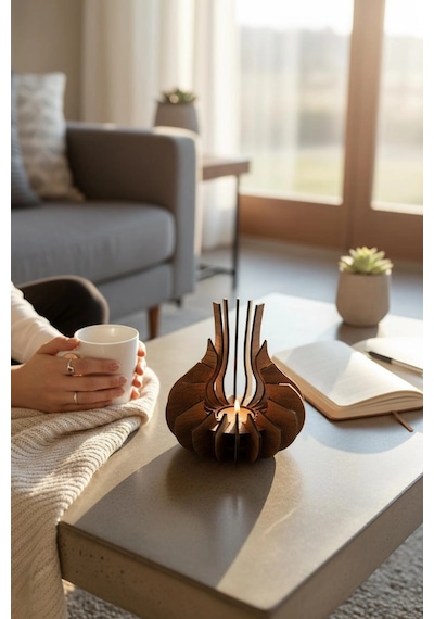 Modern Doğal Ahşap Mumluk Premium Tealight Mumluk 16 Cm Varsayılan