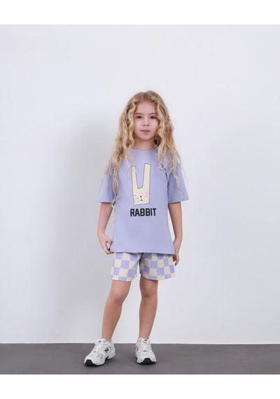Wikiboom Rabbit Baskılı Penye Şortlu 2 Li Kız Takım 3-10 Yaş -9201240 - Lila