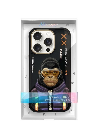 Apple iPhone 16 Pro Uyumlu 3d Gerçek Nakış Fermuar Mont İşlemeli Gorilla Desenli Silikon Kılıf 2.0