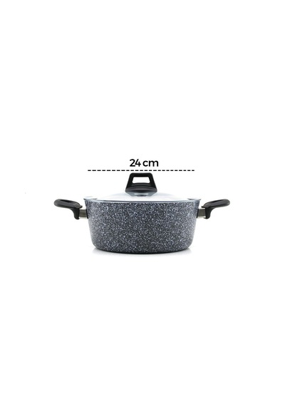 Gri 7 Parça Granit Tencere - Tava Seti 20-24cm Derin - 27cm Basık Cam Kapak Tencere - 26cm Tava Çok Renkli