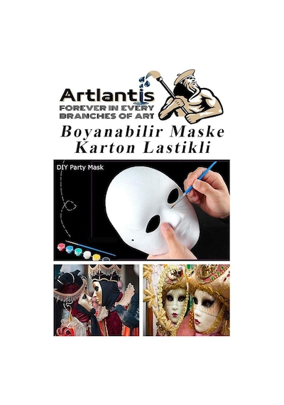Maske Boyama Seti 1 Adet Boyanabilir Maske Karton Lastikli İnsan Yüzü Suratı Okul Sınıf Etkinlikleri Hobi 19x24 Cm