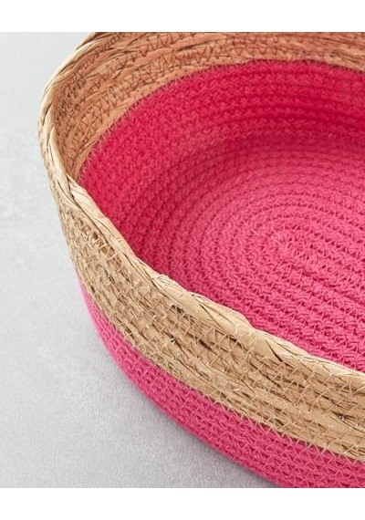 Colorful Lines Kağıt İp Sepet Pembe Açık Ahşap