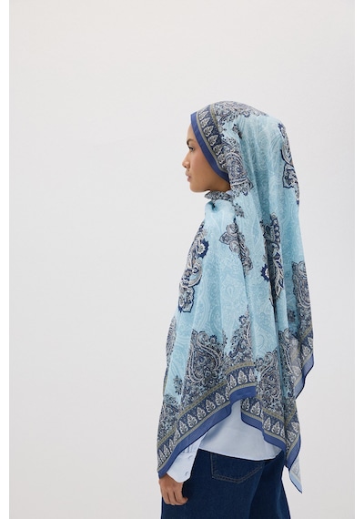 Mirsoy Scarf Elisa Pamuk Etnik Desen Şal Mavi