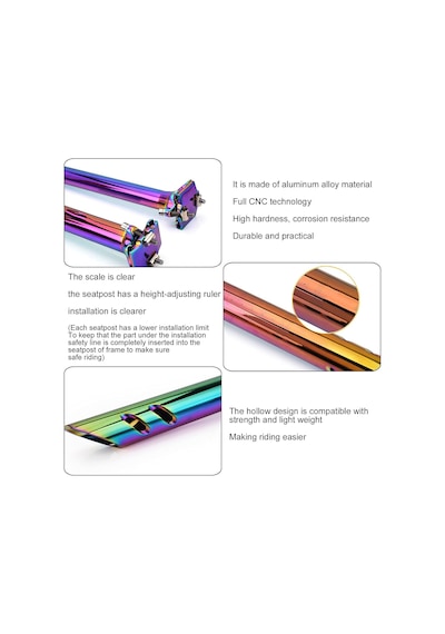 Xbyc 676 Düz 27.2mm X 350mm Sele Borusu Bisiklet Koltuk Borusu Alüminyum Rainbow Çok  Renkli