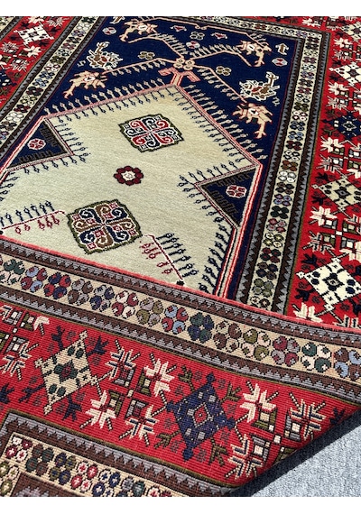 El Dokuma Büyük Seccade 135x208 Su Yeşili Lacivert Yün Namazlık