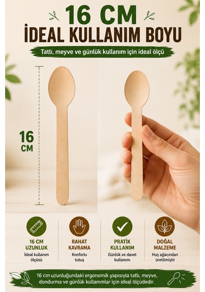 50'li Ekolojik Tahta Kaşık 16 Cm Doğal Huş Ağacı Kullan At Davet Parti Organizasyon Seti