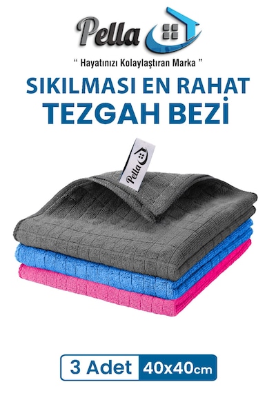 3 Renk İthal Mutfak Bezi Mikrofiber -yüksek Emici Havlu 40x40 Cm Mavi - Pembe - Gri