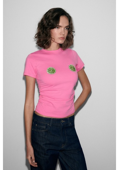 Grımelange Vunıka Kadın Yumuşak Kumaşlı Baskı Detaylı Slim Fit Pembe T-shirt Pembe Grımelange Vunıka Kadın Yumuşak Kumaşlı Baskı Detaylı Slim Fit Pembe T-shirt Pembe
