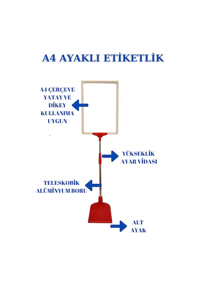 10 Adet K-B A4 Ayaklı Etiketlik Sepet Etiketi Çerçeveli Etiketlik Kırmızı Beyaz
