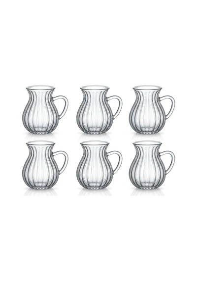6'li Kulplu Borosilikat Fitil Desenli Cam Çay Bardağı Seti - Şeffaf Ve Isıya Dayanıklı Şık Çay Takımı 180ml Çok Renkli