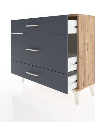 Arges Şifonyer 3 Çekmeceli 88x30x80 Çam-antrasit Atlas Çam