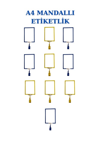 10adet Sarılacivert A4 Mandallı Sepet Etiketi Çerçeveli Etiketlik Sarı Lacivert
