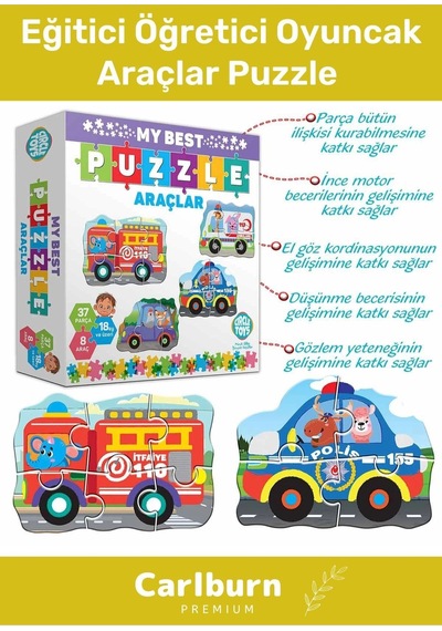 Özel Üretim 37 Parça 8 Araçlı Okul Öncesi Oyuncak Eğitici Öğretici Oyuncak Araçlar Puzzle