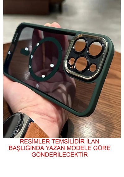 İphone 13 Uyumlu Kılıf Magsafe Özellikli Metal Tuş Sararmaya Karşı Korumalı Kapak Yeşil