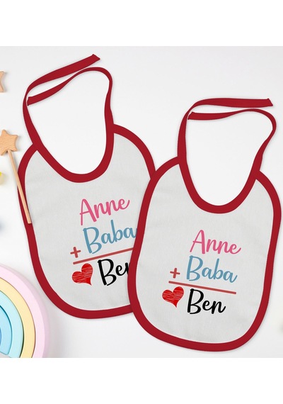 BK Kids Annem Babam Ben Tasarımlı 2’li Kırmızı Mama Önlüğü-1 Kırmızı
