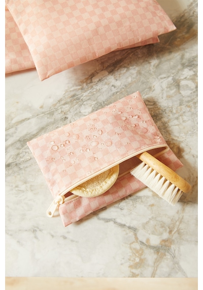 Ocean Home Textile 3'lü Su Geçirmez Pvc Astarlı Pembe Dama Desen Islak Kuru Çantası 20 X 13 / 24 X 20 / 30 X 24 Cm