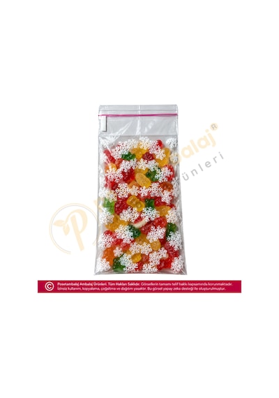 Kar Tanesi Desenli Bantlı Opp Poşet 10x20 Cm - 50 Adet