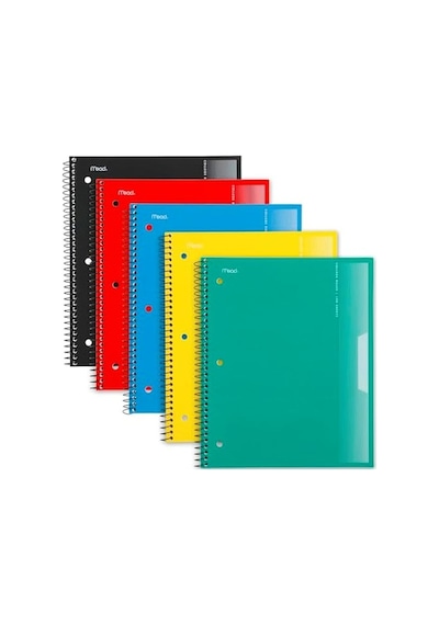 Mead Spiral Defterler, 5&apos Li Paket, 1-konu, Kolej Çizgili Kağıt, 8-1/2 "x 11", 100 Yaprak, Siyah, Sarı, Kırmızı, Mavi Ve Yeşil 820299 103 Ivory