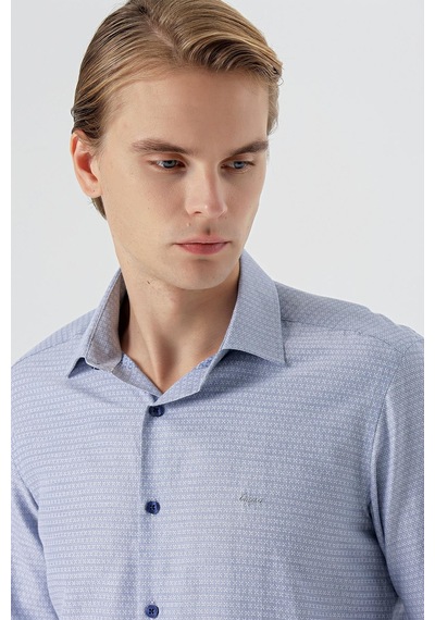 İmza Koyu Lacivert Uzun Kollu Desenli Armürlü Sert Yaka Cepsiz Pamuklu Slim Fit Dar Kesim Gömlek 1004235168-koyu Lacivert Koyu Lacivert