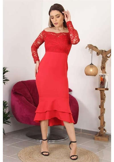 Dip Moda Dipmoda Kadın Yeni Sezon Eteği Kat Kat Dantel Detaylı Midi Abiye Elbise Swll03 Kırmızı Dip Moda Dipmoda Kadın Yeni Sezon Eteği Kat Kat Dantel Detaylı Midi Abiye Elbise Swll03 Kırmızı