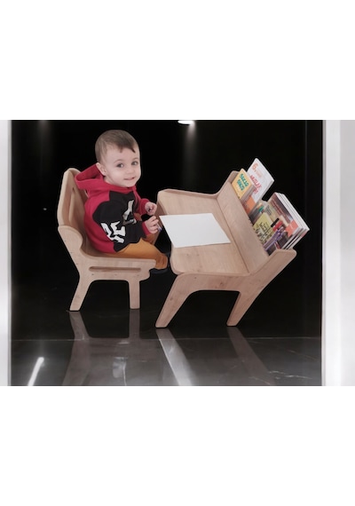 Mukotoys Montessori Çocuk Etkinlik Masa Sandalye Seti 2-10 Yaş İç ceviz