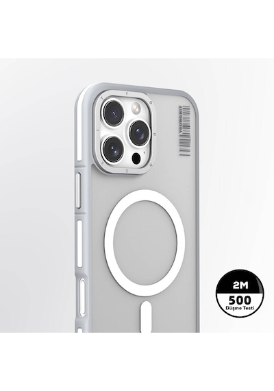 Apple iPhone 16 Pro Max Uyumlu Kılıf Magsafe Şarj Özellikli Youngkit Rock Sand Serisi Kapak Gri