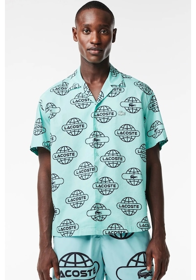 Lacoste Men's Relaxed Fit Green Shirt Bol Kesim Desenli Erkek Gömlek Yeşil