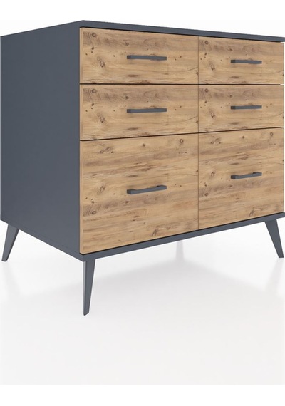 Kronos Şifonyer 6 Çekmeceli 88x59x80 Antrasit-antrasit/çam Antrasit/çam