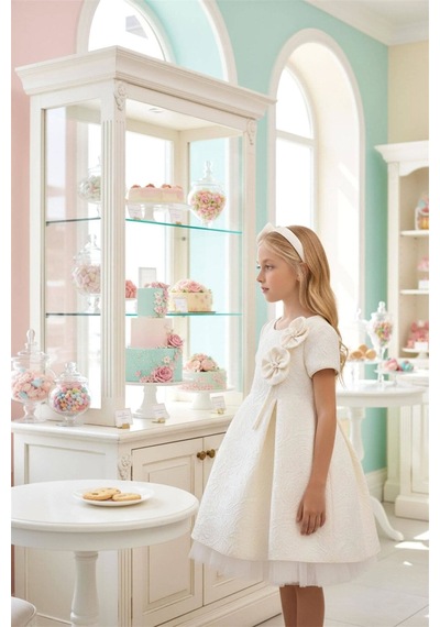 Pamina Kids Pamina Kız Çocuk Taç Tokalı Tüllü Elbise Ekru 36190