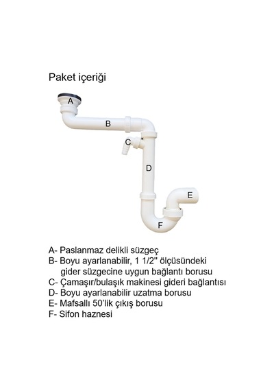 Dallmer Yer Kazandıran Lavabo Sifonu Evye Sifonu Delikli Süzgeçli 50'Lik Koku Önleyici Gider Borulu