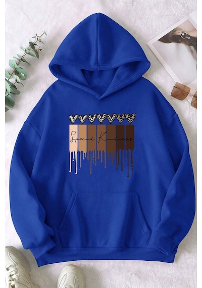 Uyguntarz Leopar Kalp Baskılı Oversize Sweatshirt Mavi